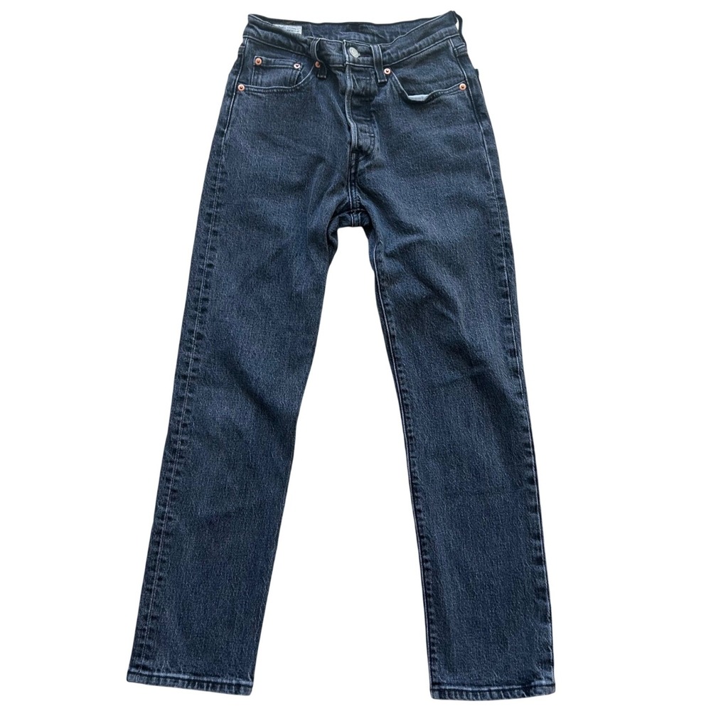 Levi's Premium 501 Original Jeans 24x28 Faded Black High Rise Straight Leg Denim